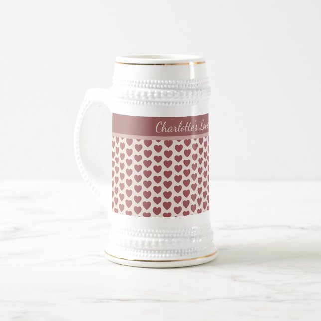 Chope À Bière Personalized Retro Hearts Pink Burgundy (Devant gauche)