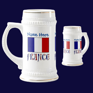 Chope À Bière Personnalisation Bleue du Drapeau Français et de l