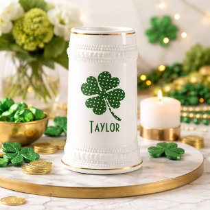 Chope À Bière Personnaliser de trèfle à quatre feuilles
