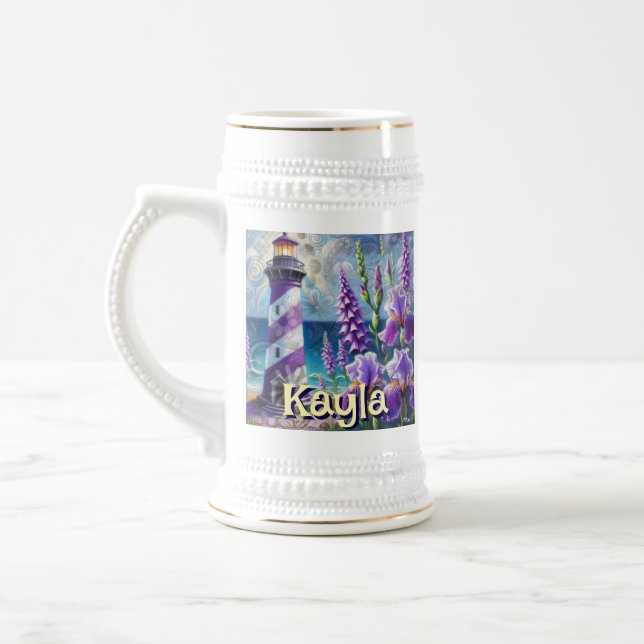 Chope À Bière Phare violet avec Foxglove & Iris Personnalisé (Gauche)