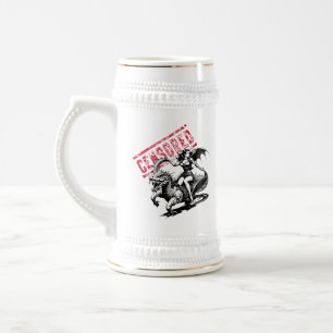 Chope à bière pin-up de cavalier de dragon vintage