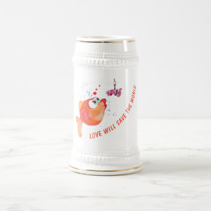 Chope À Bière Poisson et ver de bière Stein - Texte personnalisé