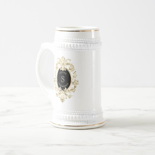 Chope à bière pour garçon d'honneur Baroque Or Noi (Devant gauche)