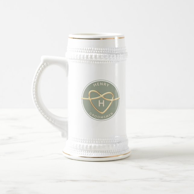 Chope à bière pour garçon d'honneur Vert Sauge ave (Gauche)