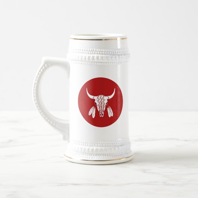 Chope À Bière Red Ghost Dance Buffalo blanc stein avec garniture (Gauche)