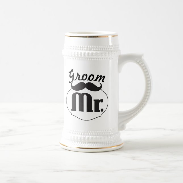 Chope À Bière Retro Funny Mr Mustache Groom (Droite)