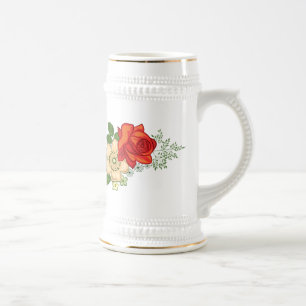 Chope À Bière Rose rouge et pâquerettes