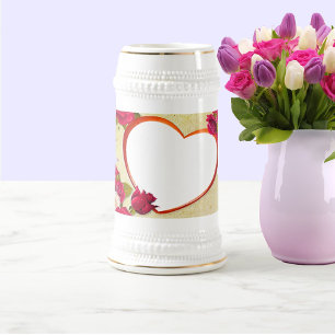 Chope À Bière Roses and Heart Frame Add Your Photo