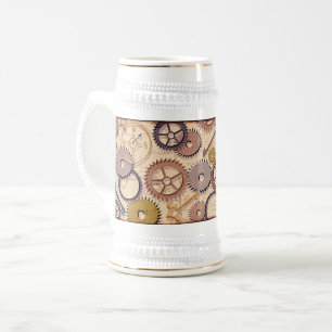 Chope À Bière Roues à vapeur, engrenages, clés, vieille carte Pe