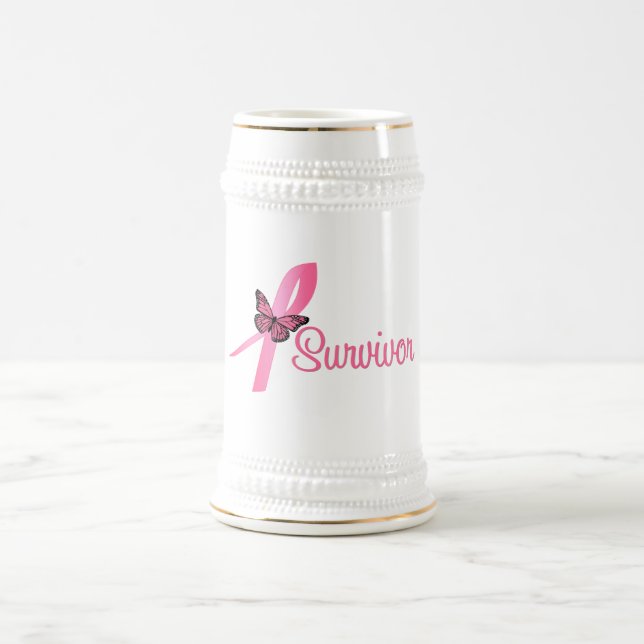 Chope À Bière Ruban de survivant de cancer du sein (Centre)