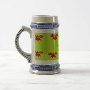 Chope À Bière Ruban rouge de Noël sur vert clair