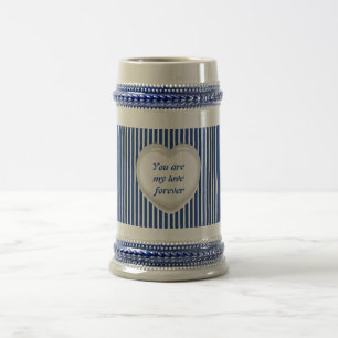 Chope À Bière S Classique Rayé Nautical Coeur Couple en Céramiqu
