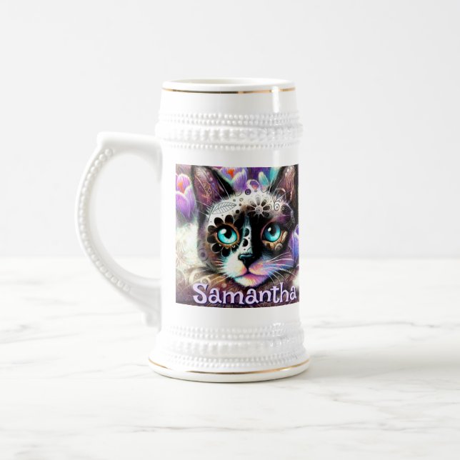 Chope À Bière Siamese White Kitty Chat Crocus Floral Personnalis (Gauche)