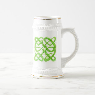 Chope À Bière Stein blanc et or GREEN CELTIC KNOT