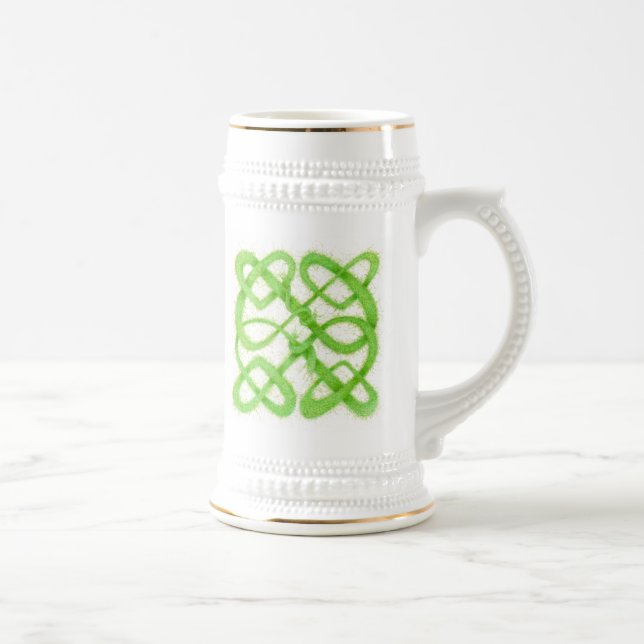 Chope À Bière Stein blanc et or GREEN CELTIC KNOT (Droite)