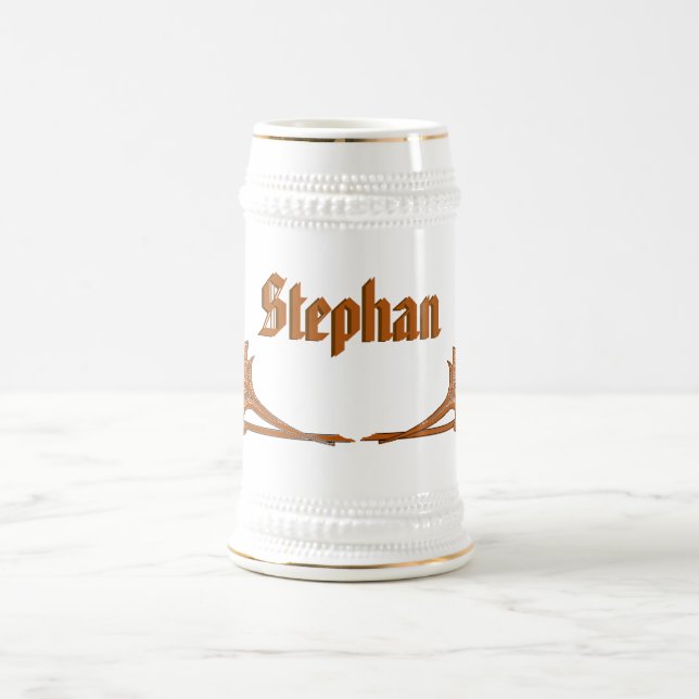 Chope À Bière Stein - Feuilles entre crochets et nom (Centre)