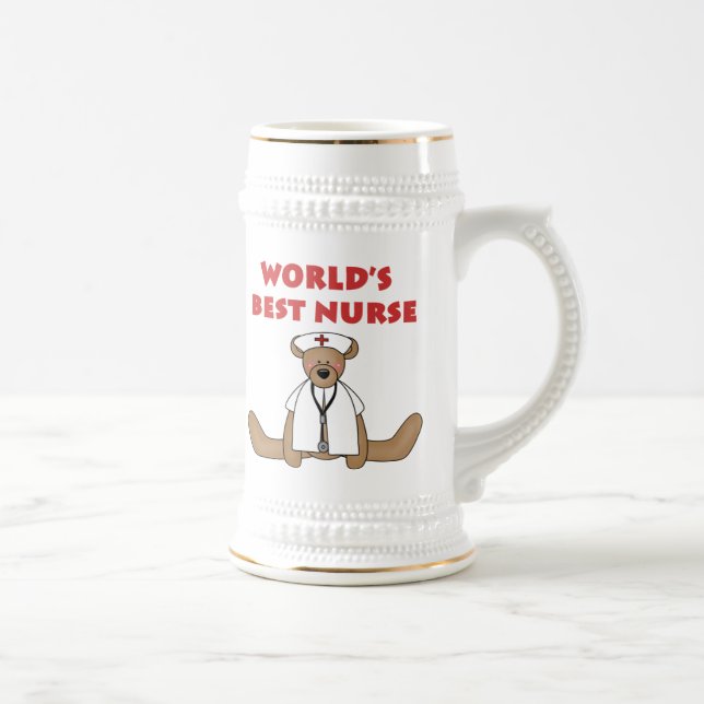 Chope À Bière T-shirts et cadeaux de Bear World's Best Nurse (Droite)