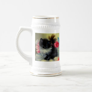 Chope À Bière Tableau vintage de chaton noir et blanc