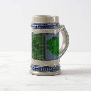 Chope À Bière Tartan d'Irlande, shamrock, 4 feuilles de trèfle