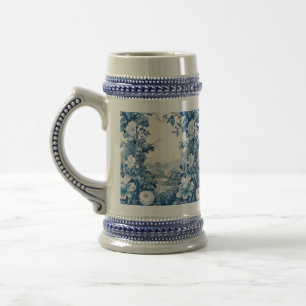Chope À Bière toile de Jouy florale bleue française