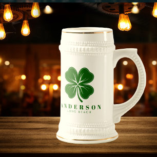 Chope À Bière Trèfle à quatre feuilles vert irlandais chanceux a