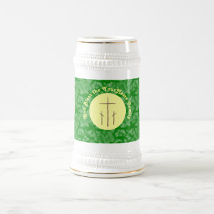 Chope À Bière Trois croix sur le Calvaire personnalisé jaune ver