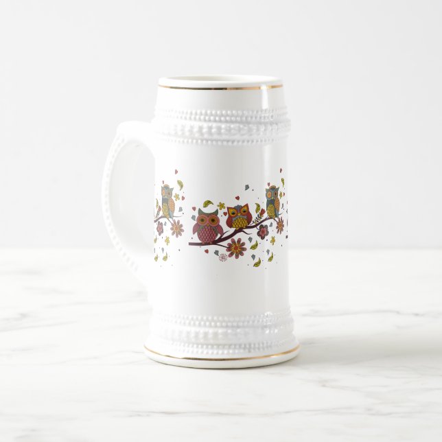 Chope À Bière Trois hiboux sur la branche (Devant gauche)