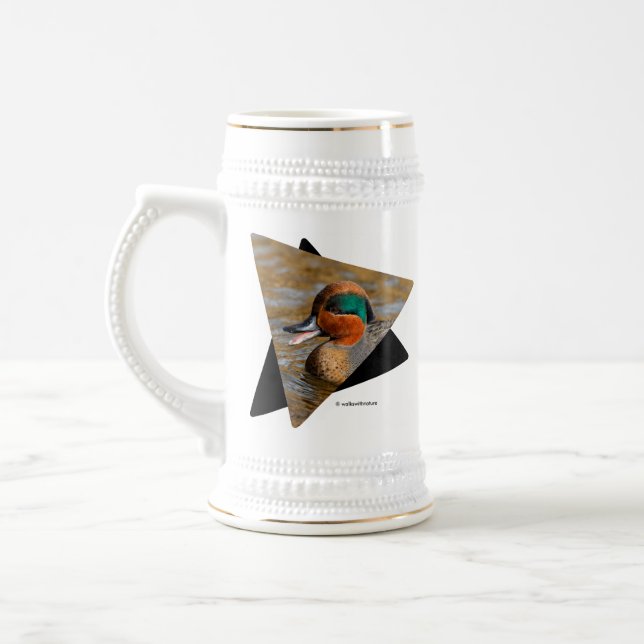 Chope À Bière Un canard Turquoise à ailes vertes chatté à l'étan (Gauche)