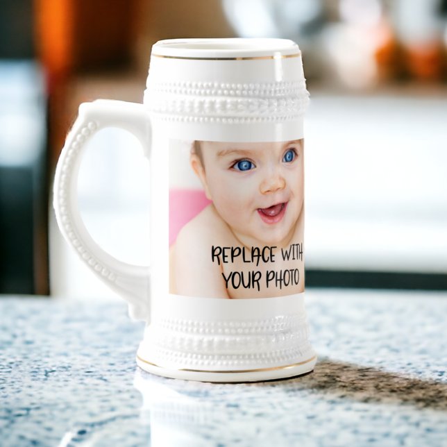Chope À Bière Un design simple unique d'une nature personnalisée (Easy design unique one of a kind personalized beer stein from Ricaso. Great photo gift keepsake idea)