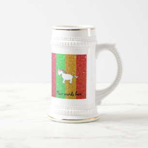 Chope À Bière Unicorne avec bandes de parties scintillant arc-en