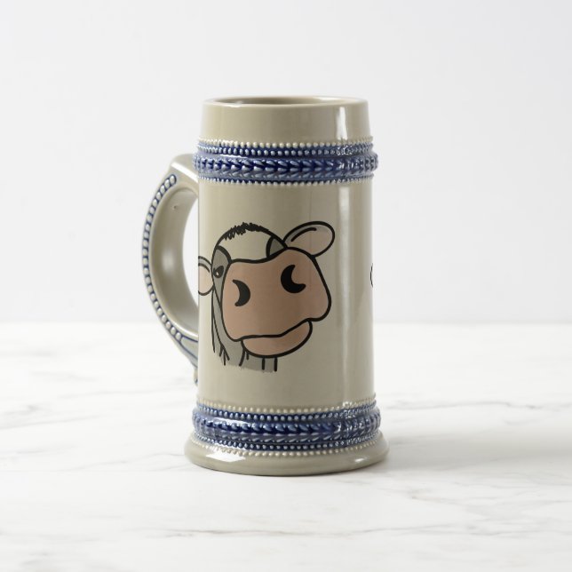 Chope À Bière vache de dessin animé noir blanc rose baiser gris  (Devant gauche)