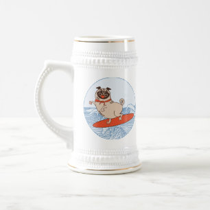 Chope À Bière Vague à cheval heureux chien de carlin sur la plan