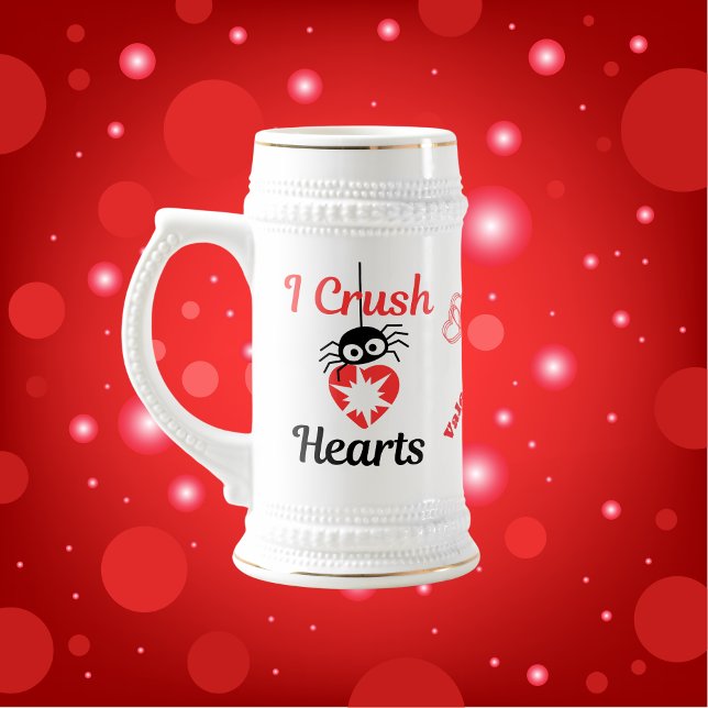 Chope À Bière Valentine's I Crush Hearts mignon araignée | (Créateur téléchargé)