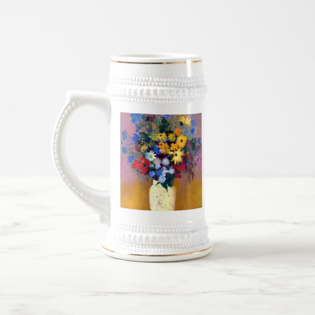 Chope À Bière Vase blanc avec fleurs Odilon Redon (Gauche)