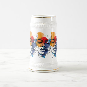 Chope À Bière Visage artistique abstrait en lignes fluides