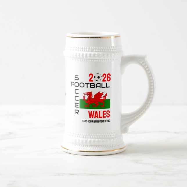Chope À Bière WALES Football Soccer Personnalisé Nom 2024 TOUTE  (Droite)