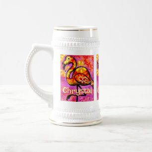 Chope À Bière Whimsical Abstrait Flamant rose Bird Personnalisé