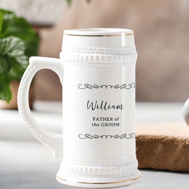 Chope À Bière Whimsical Doodle Black and White Wedding Party (Groom's party beer tankard - customize to any color or for anyone in your wedding party)