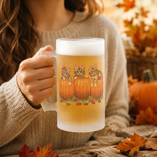 Chope Givrée Action de grâce est le chat de l'année (Thanksgiving is the Cat's Meow Frosted Glass Beer Mug)