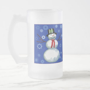 Chope Givrée bonhomme de neige joyeux sur le bleu avec des floc