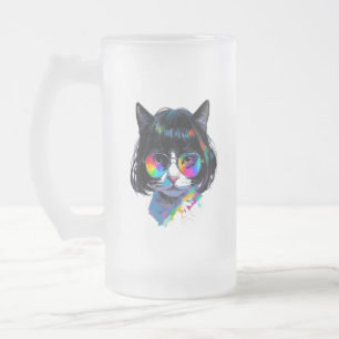 Chope Givrée Chat dans une perruque + Lunettes de soleil (Peint