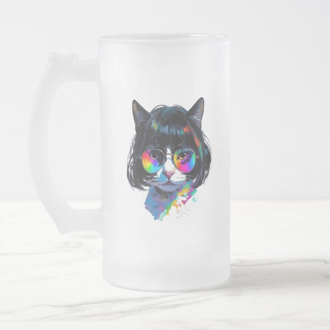 Chope Givrée Chat dans une perruque + Lunettes de soleil (Peint (Gauche)