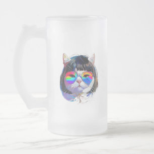 Chope Givrée Chat dans une perruque + Lunettes de soleil (Peint