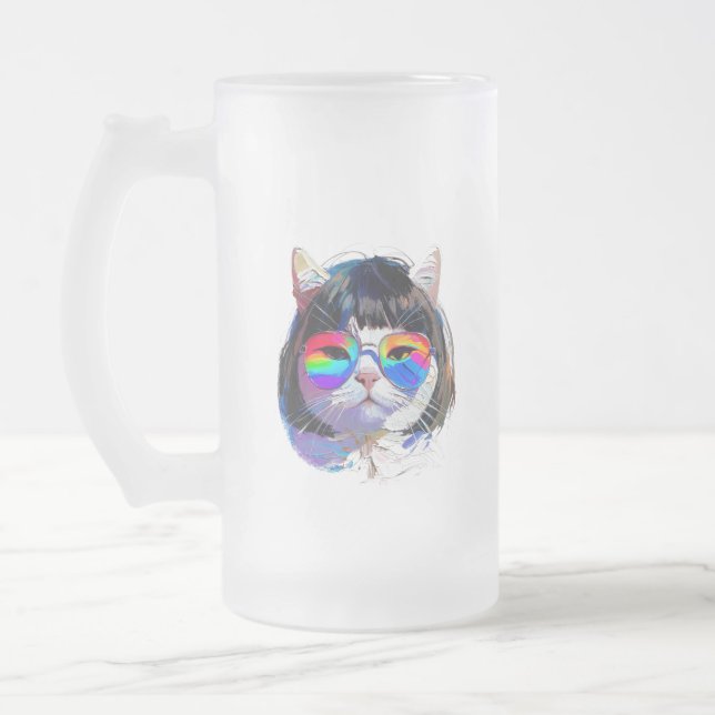 Chope Givrée Chat dans une perruque + Lunettes de soleil (Peint (Gauche)