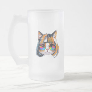 Chope Givrée Chat dans une perruque + Lunettes de soleil (Peint