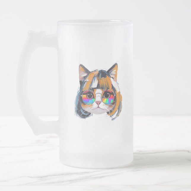 Chope Givrée Chat dans une perruque + Lunettes de soleil (Peint (Gauche)