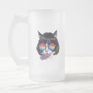 Chope Givrée Chat dans une perruque + Lunettes de soleil (Peint