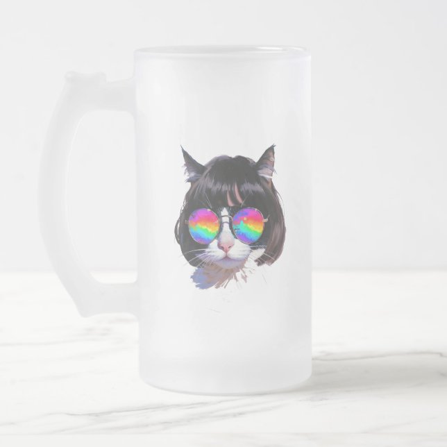 Chope Givrée Chat dans une perruque + Lunettes de soleil (Peint (Gauche)