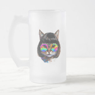 Chope Givrée Chat dans une perruque + Lunettes de soleil (Peint