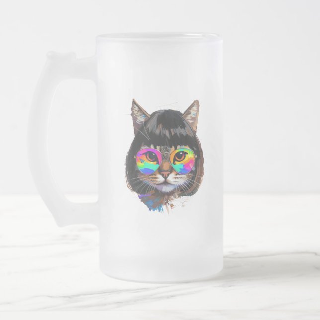 Chope Givrée Chat dans une perruque + Lunettes de soleil (Peint (Gauche)